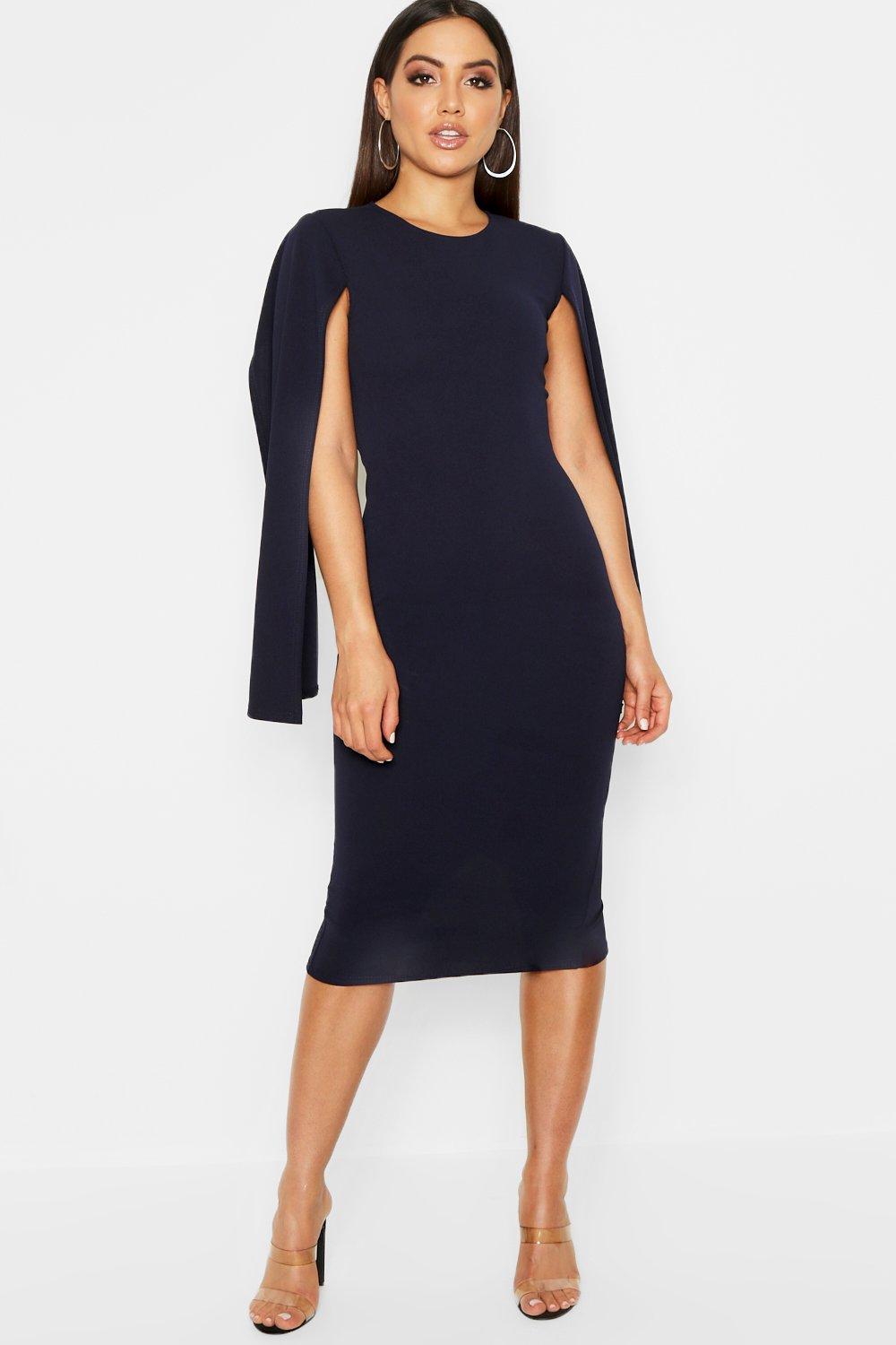 navy cape sleeve dress