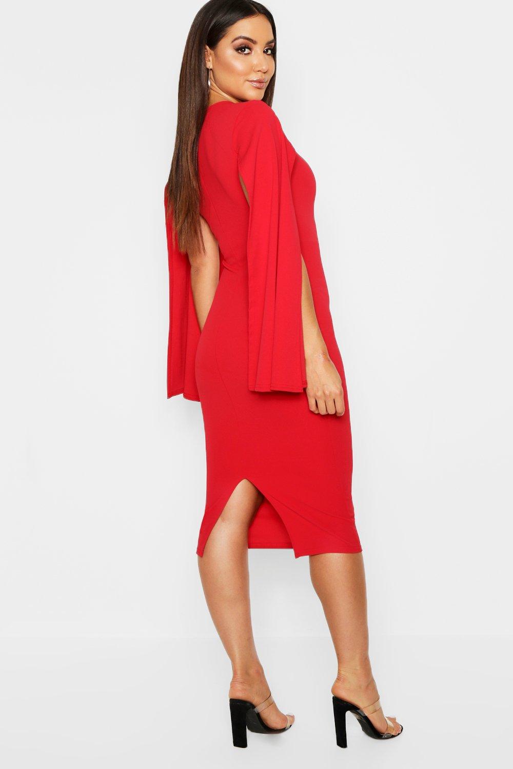 red dress with cape sleeves