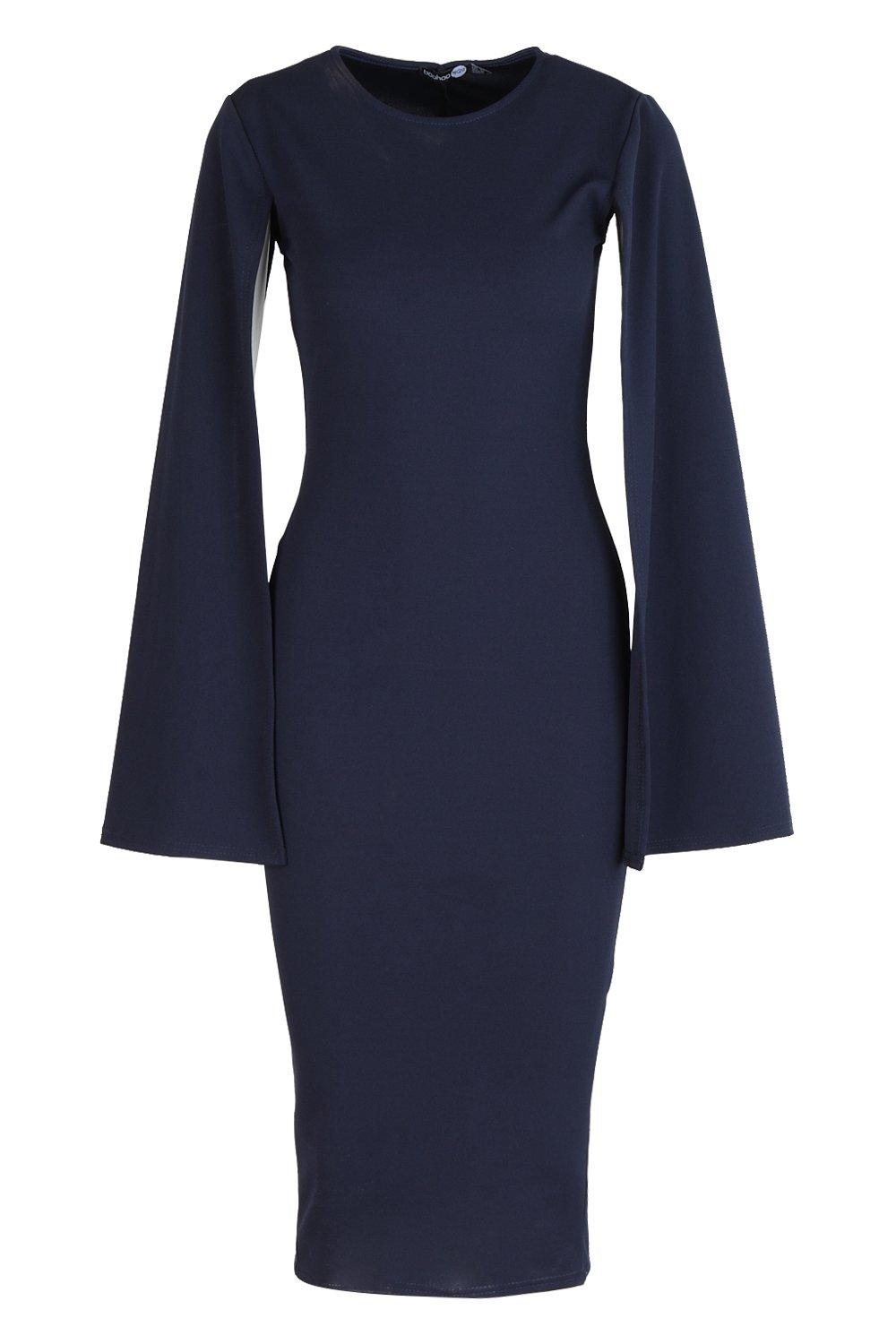 navy cape sleeve dress