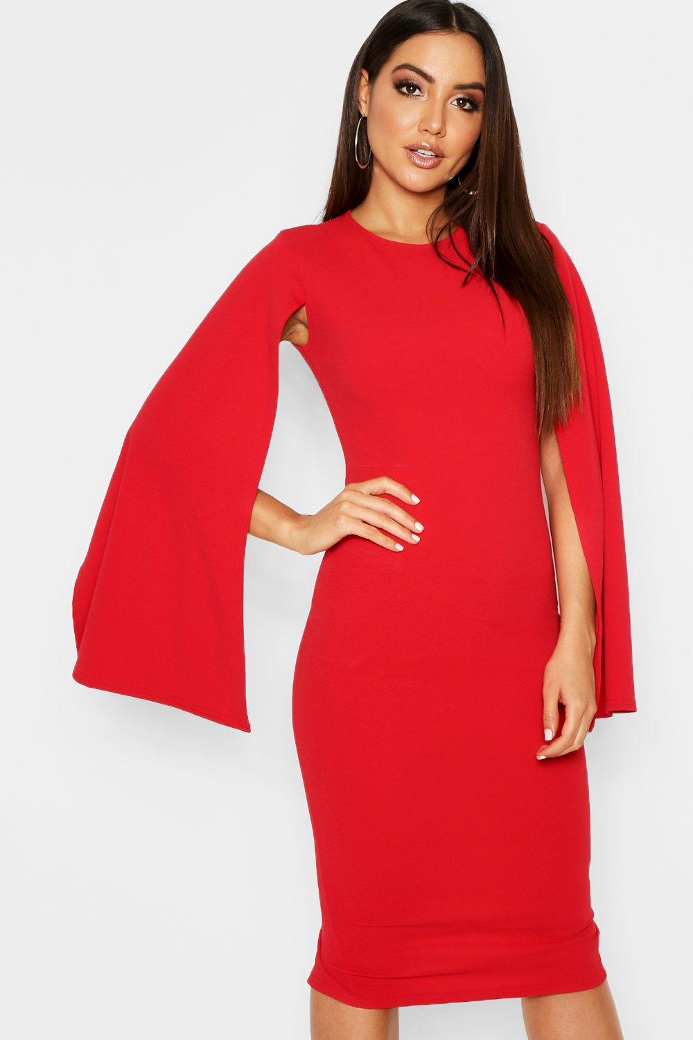 Cape Sleeve Bodycon Midi Dress