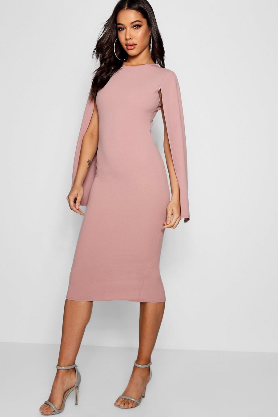 Rose pink Cape Sleeve Bodycon Midi Dress image number 1