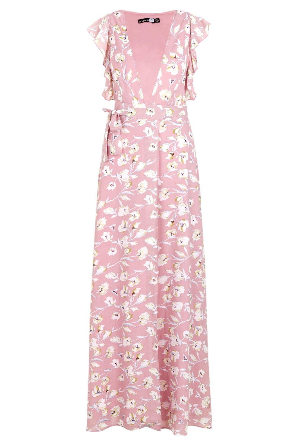 Floral Frill Detail Wrap Maxi Dress