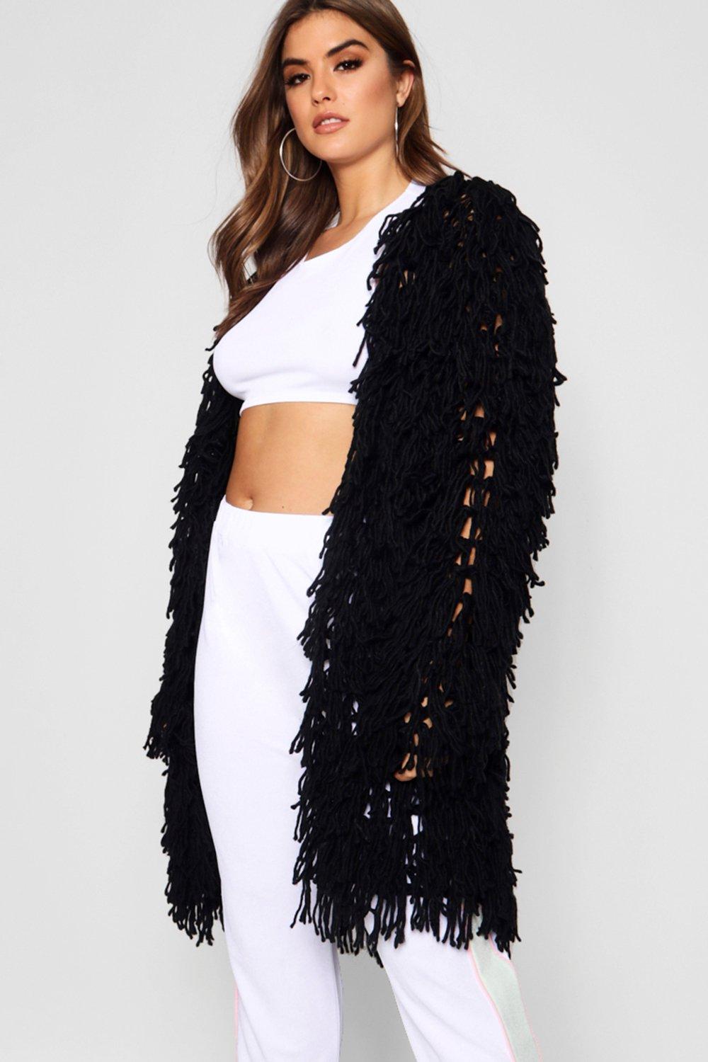 Longline Shaggy Knitted Cardigan | boohoo