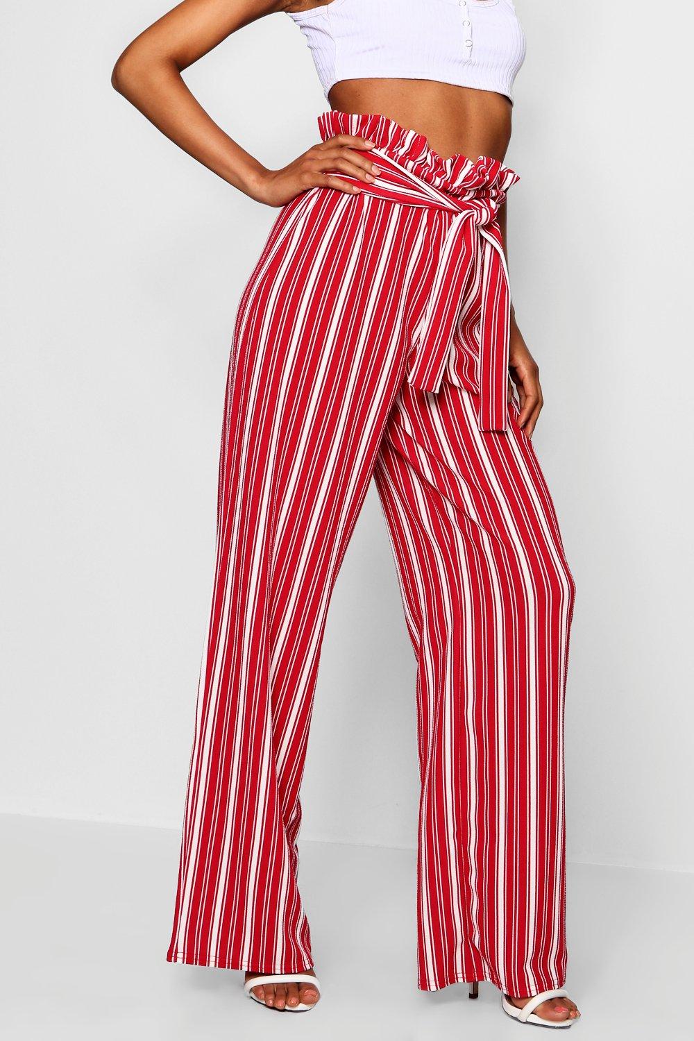 Crepe Stripe Paperbag Wide Leg Pants