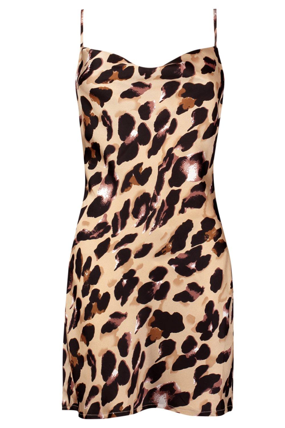 Satin Leopard Print Mini Dress