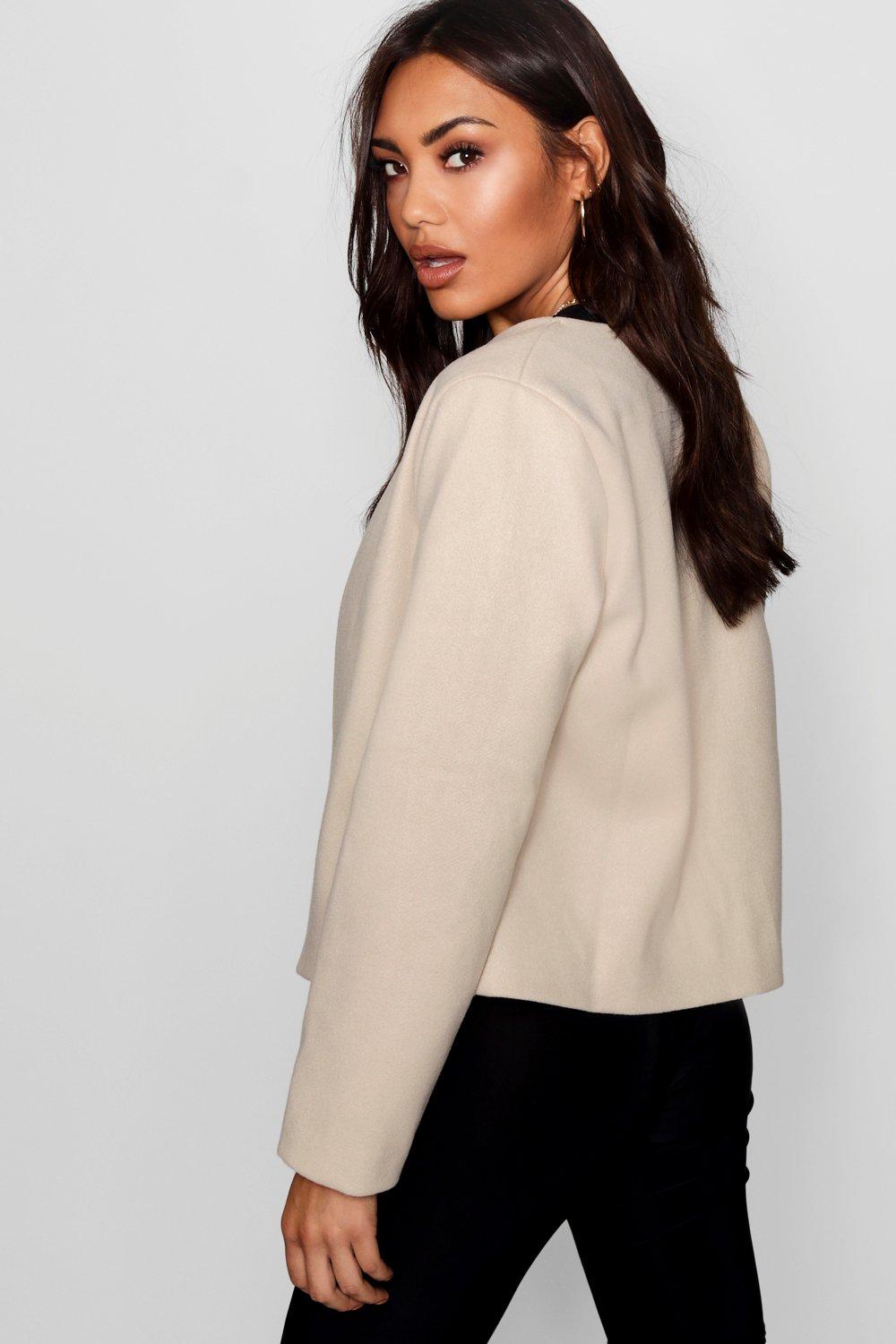 Collarless shop cropped jacket