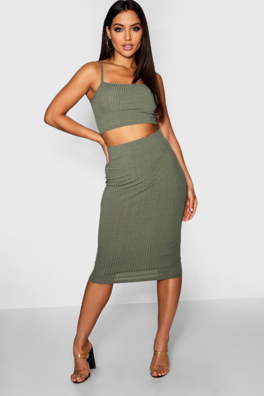 Sage Square Neck Strappy Midi Skirt Two-Piece Set image number 1