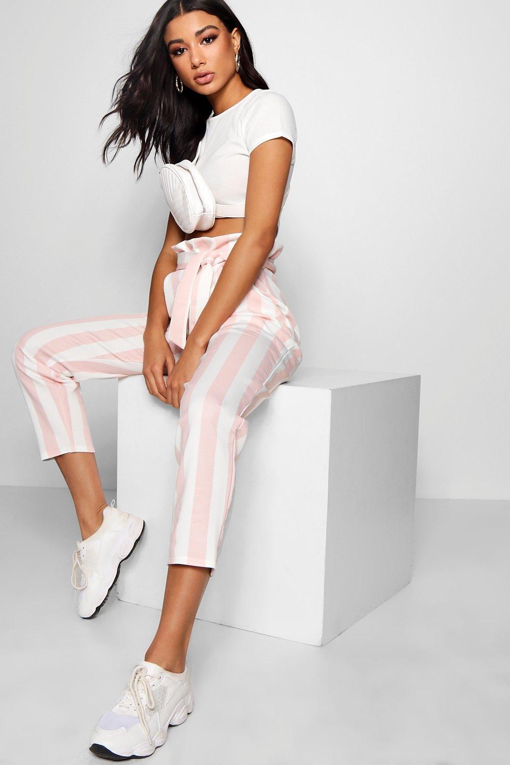 Striped paperbag waist on sale pants