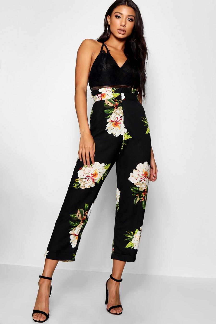 High Waist Woven Floral Pants image number 1