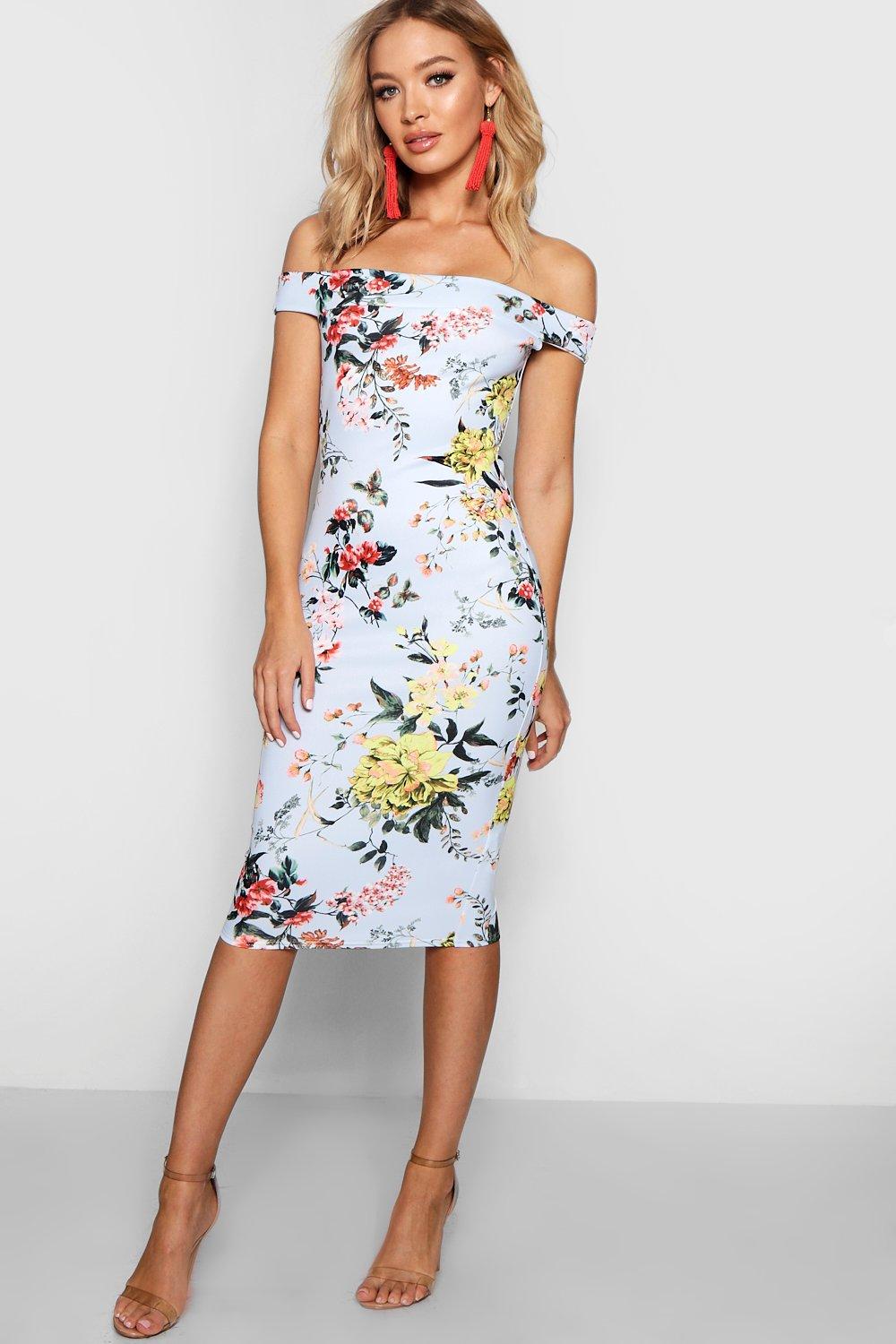 boohoo floral off the shoulder dress