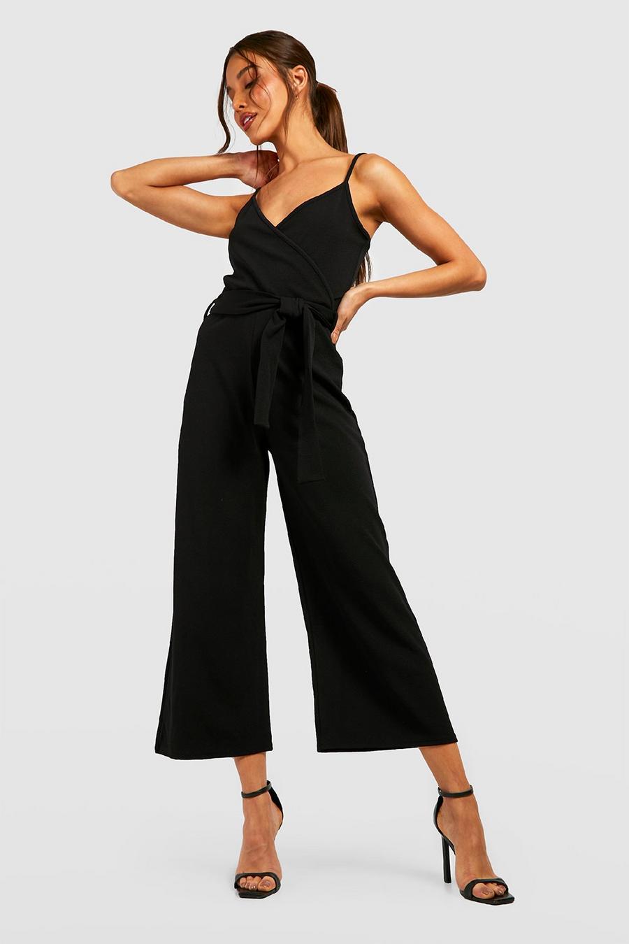 Black negro Basic Cami Style Wrap Jumpsuit