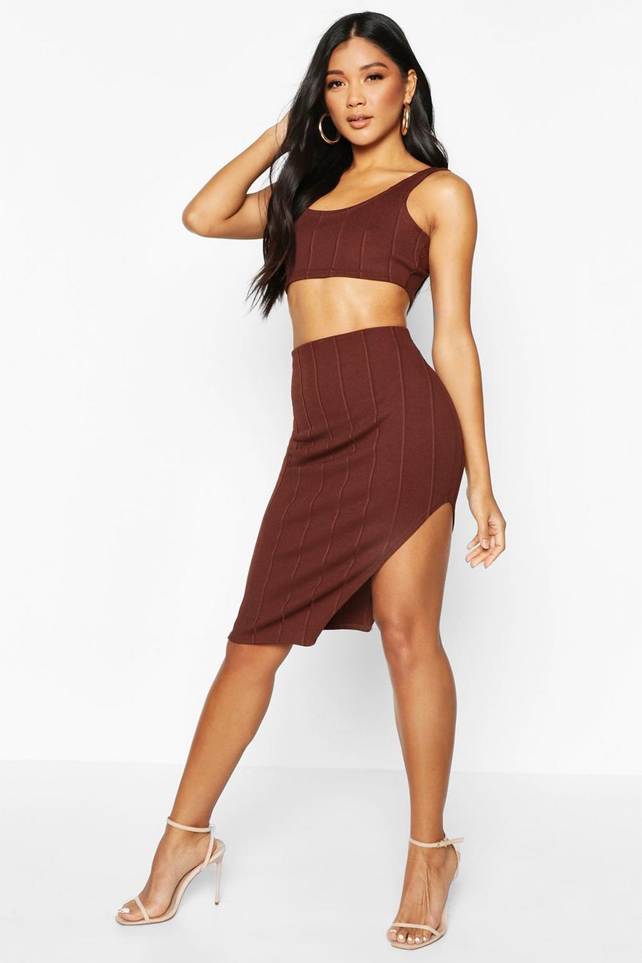 Chocolate Bandage Skirt And Crop Top Co-Ord Set image number 1