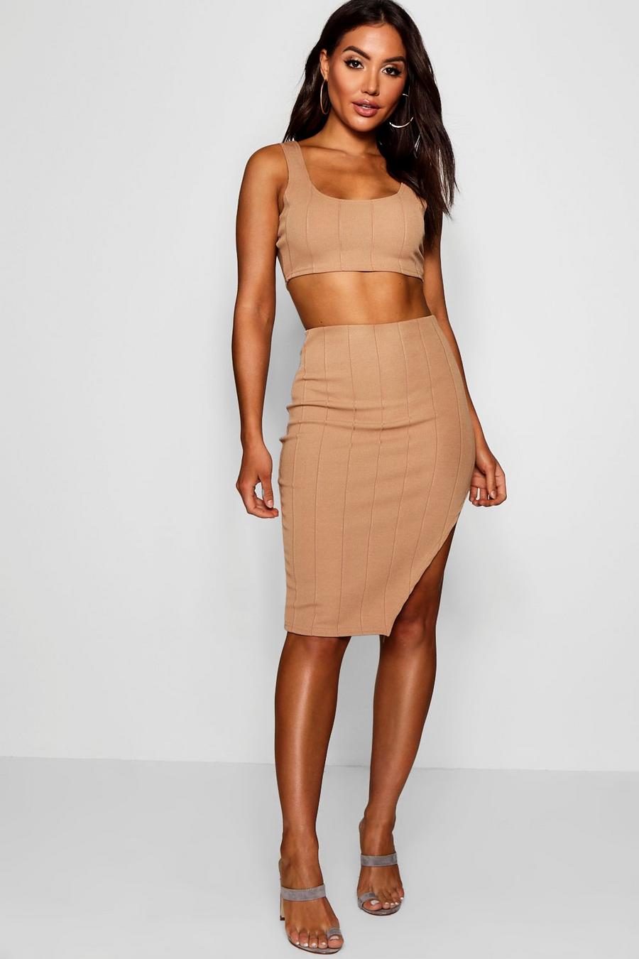 Mocha Bandage Skirt And Crop Top Two-Piece Set image number 1