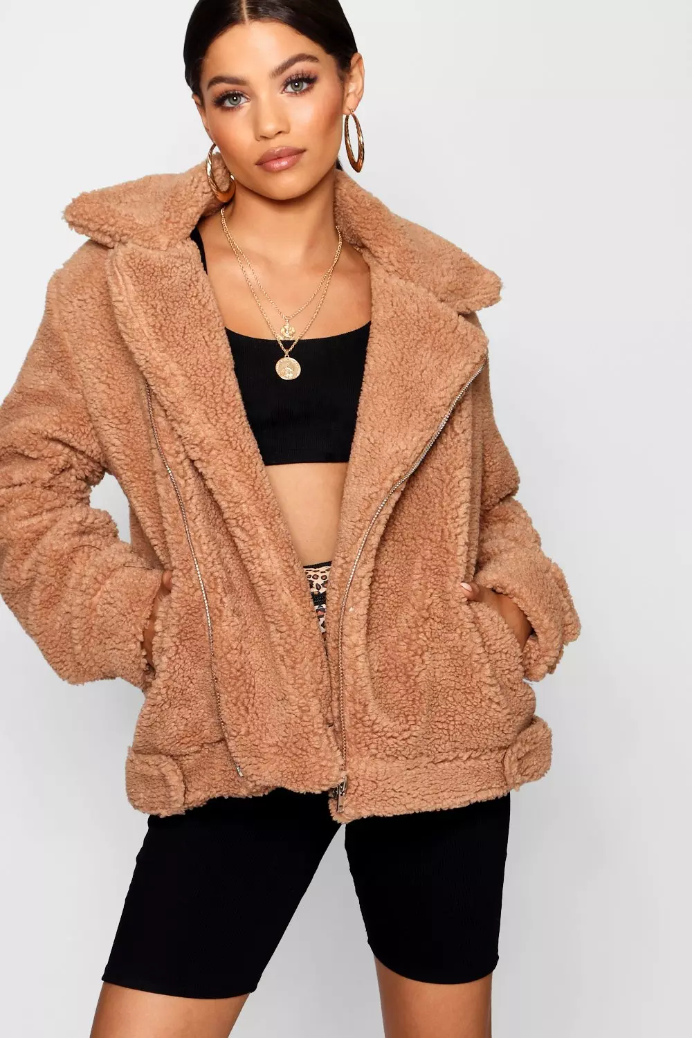 Boohoo teddy 2025 faux fur aviator