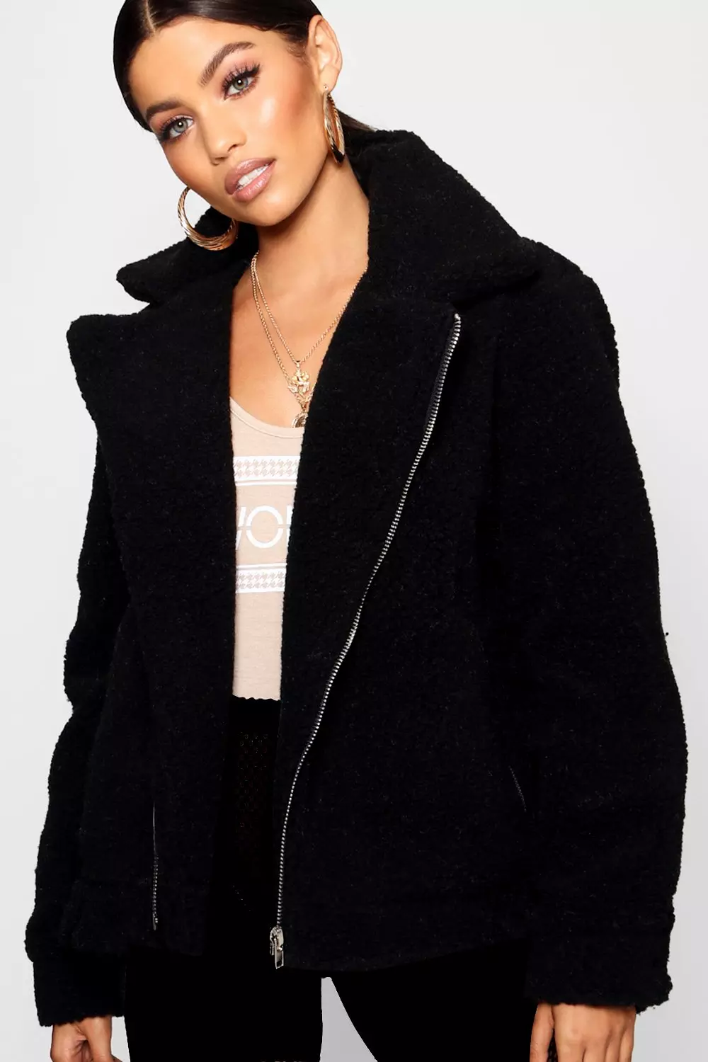 Boohoo teddy shop faux fur aviator