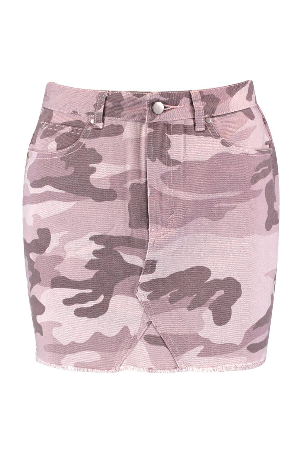 pink denim camo skirt