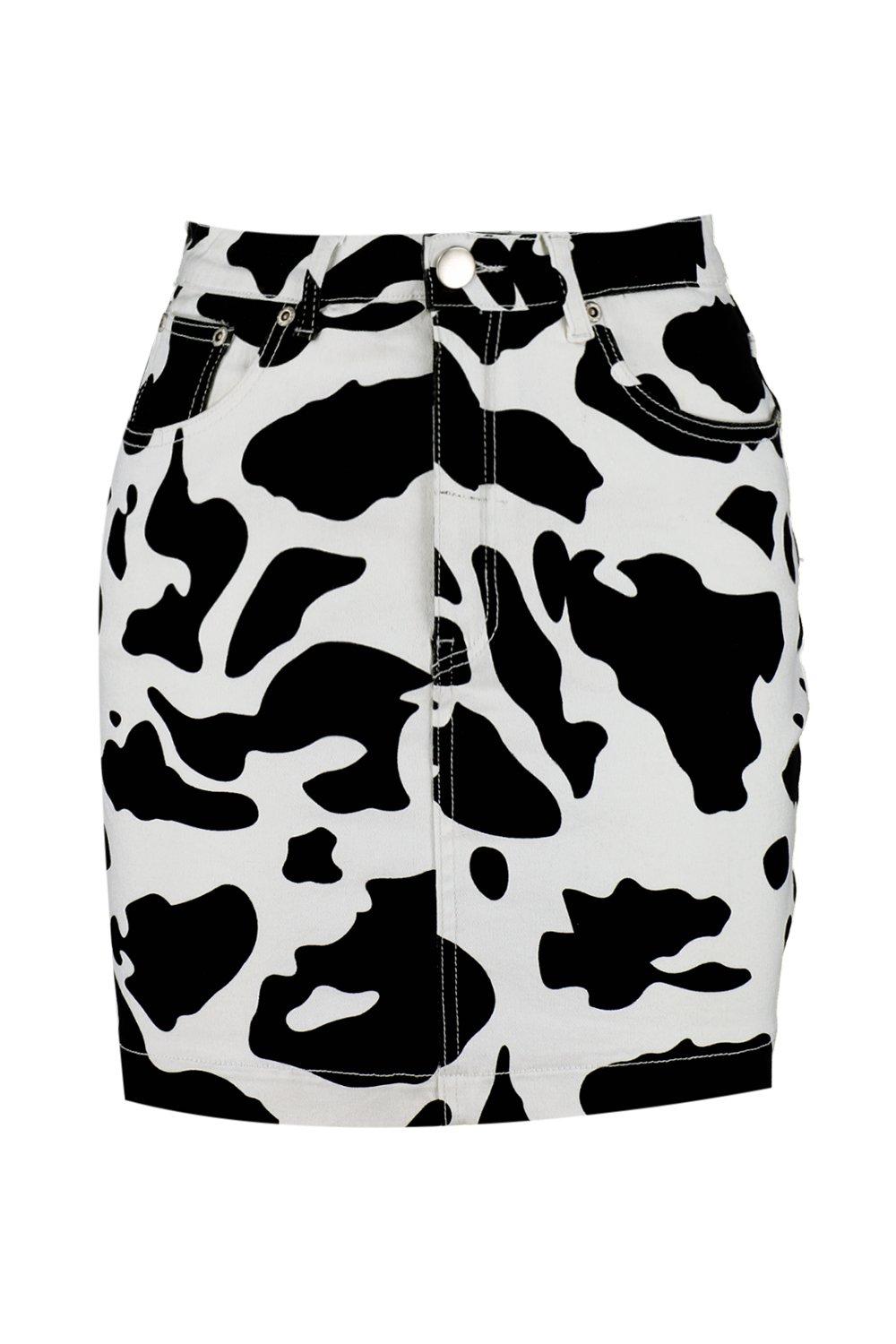 Cow print outlet denim skirt