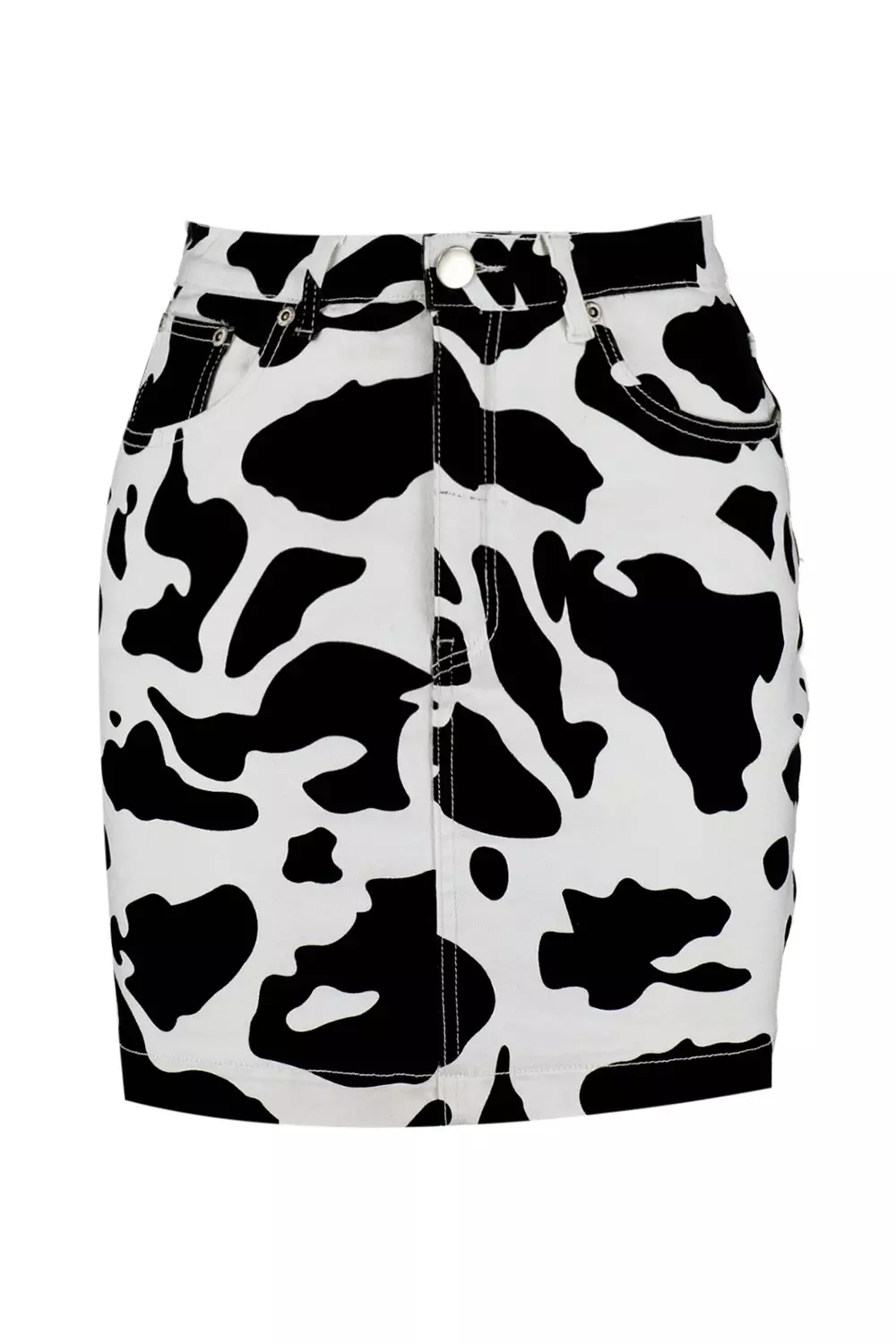 Boohoo cow 2025 print denim skirt