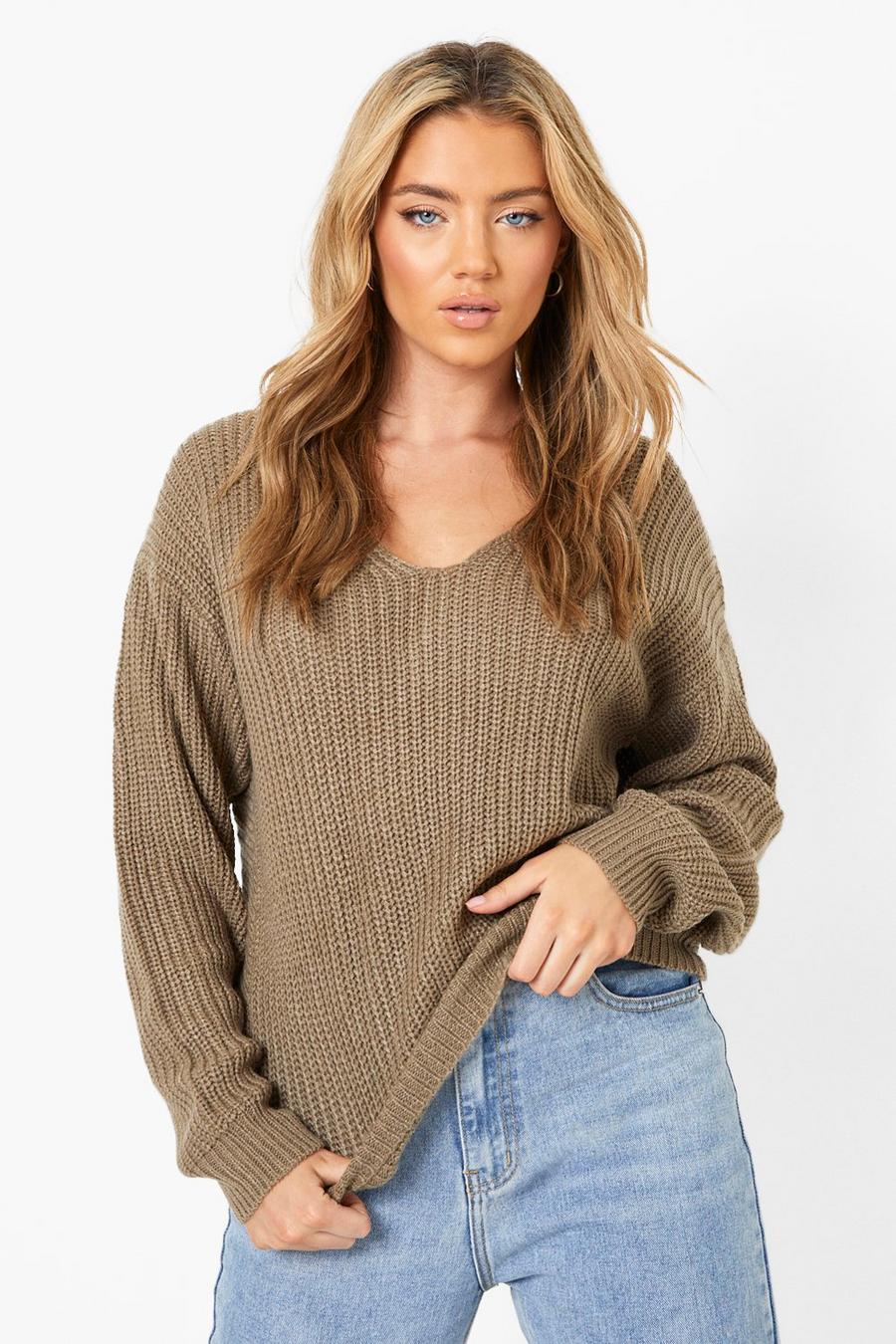 Khaki Crop Twist Sweater image number 1