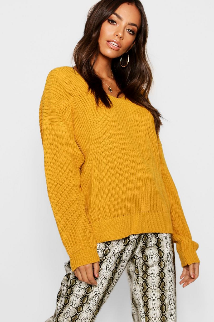 Mustard Kort tröja med tvinnad design image number 1