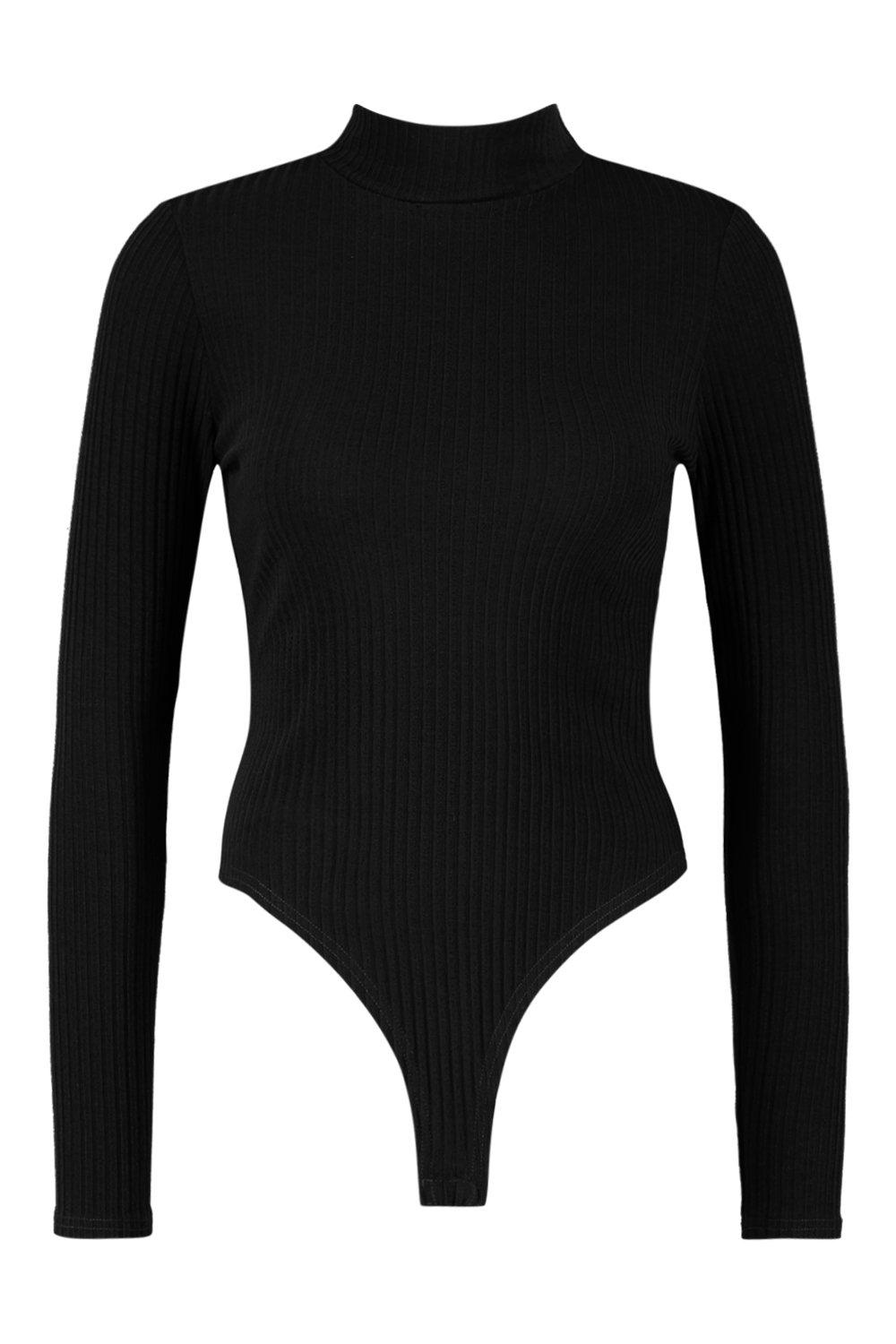 black long sleeve thong bodysuit