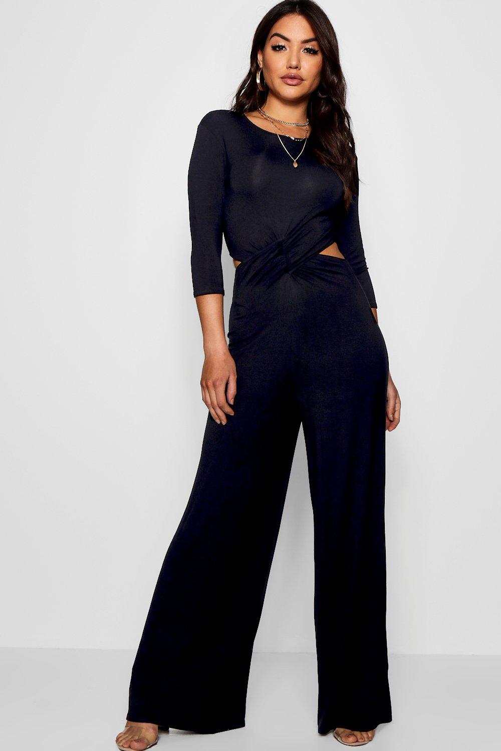 boohoo twist front jumpsuit