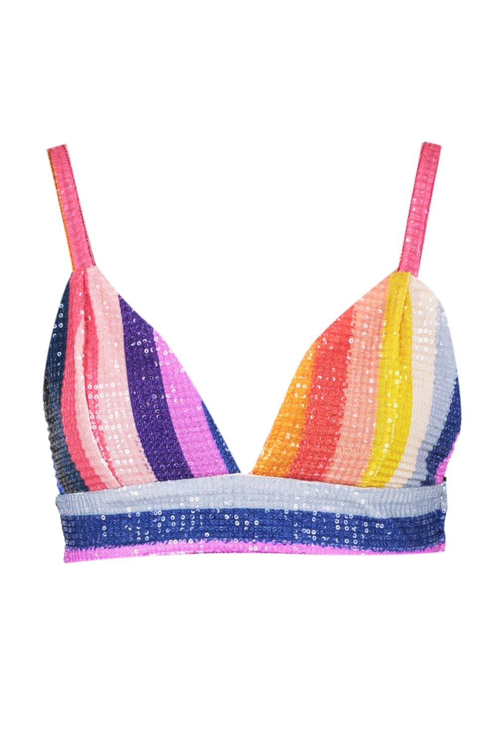 Multi Rainbow Sequin Bralet, Tops