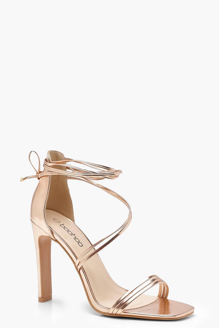 Rose gold Wrap Strap Slim Block Heels image number 1