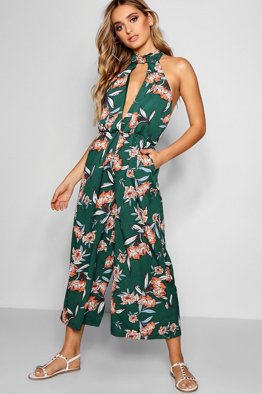 Boutique Halterneck Large Floral Culotte Jumpsuit image number 1