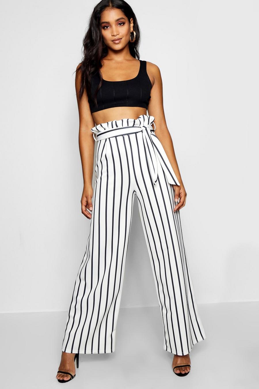 White Paperbag Waist Wide Leg Trousers image number 1