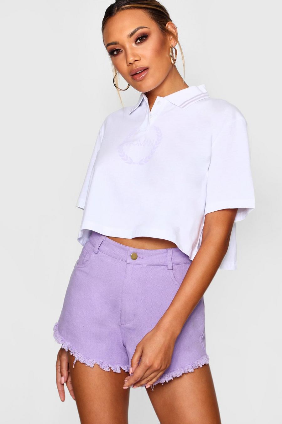 White Woman Print Polo Crop image number 1