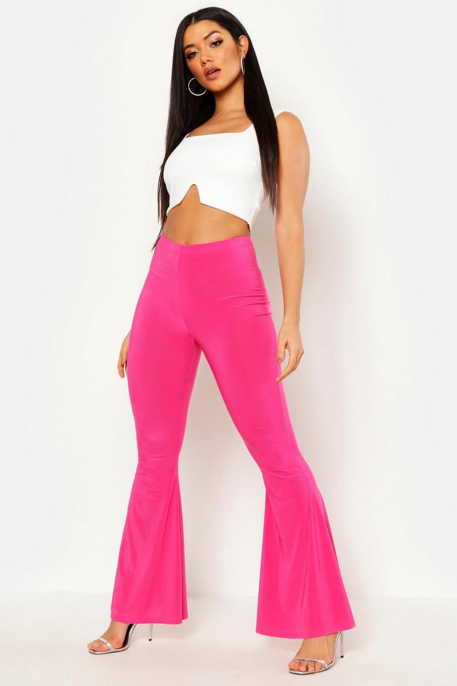 Hot pink Basics High Waisted Slinky Skinny Flared Trousers image number 1