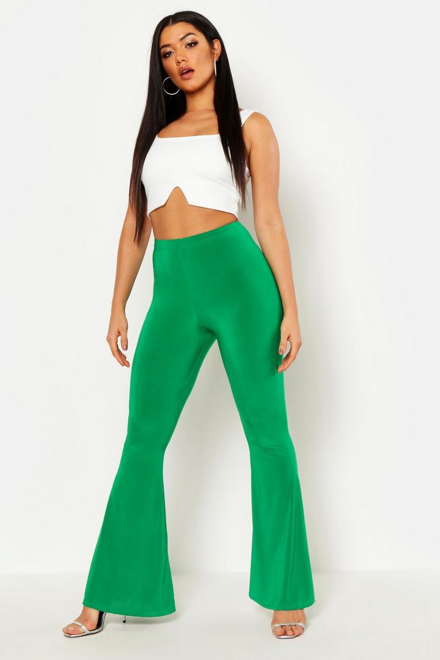 Leaf green Basics High Waisted Slinky Skinny Flared Trousers image number 1