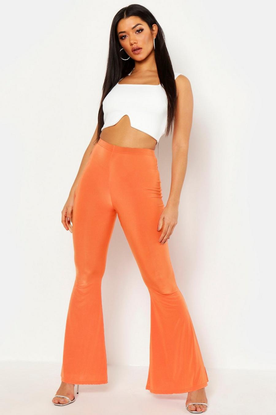Orange Basics High Waisted Slinky Skinny Flared Pants image number 1