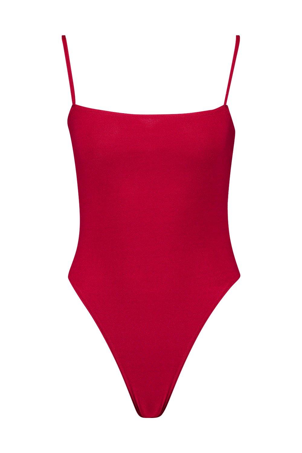 Women's Red Slinky Skinny Strap Bodysuit