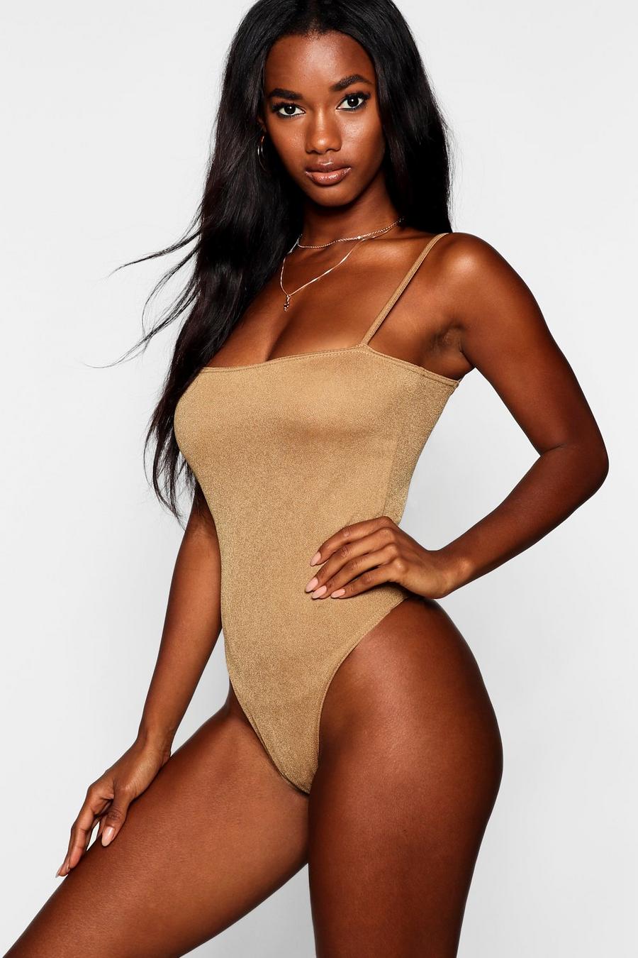 Camel Slinky Skinny Strap Bodysuit image number 1