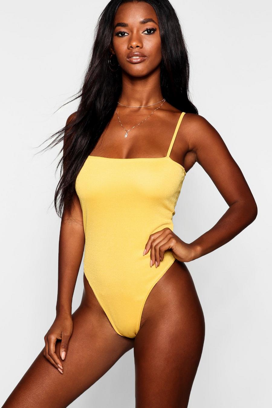 Mustard Slinky Skinny Strap Bodysuit image number 1