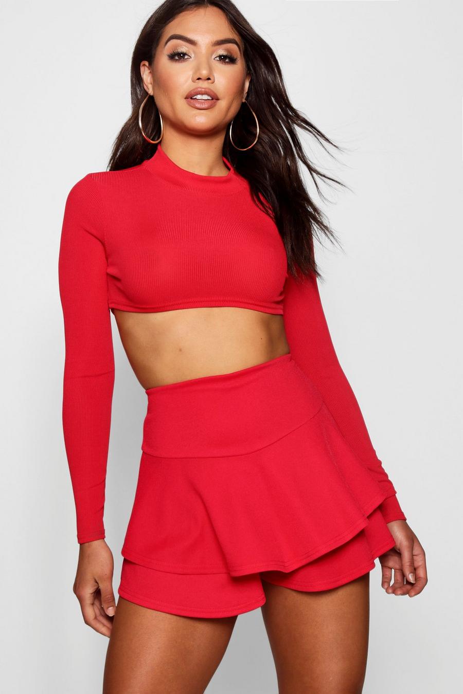 Red Ruffle Crepe Skort image number 1