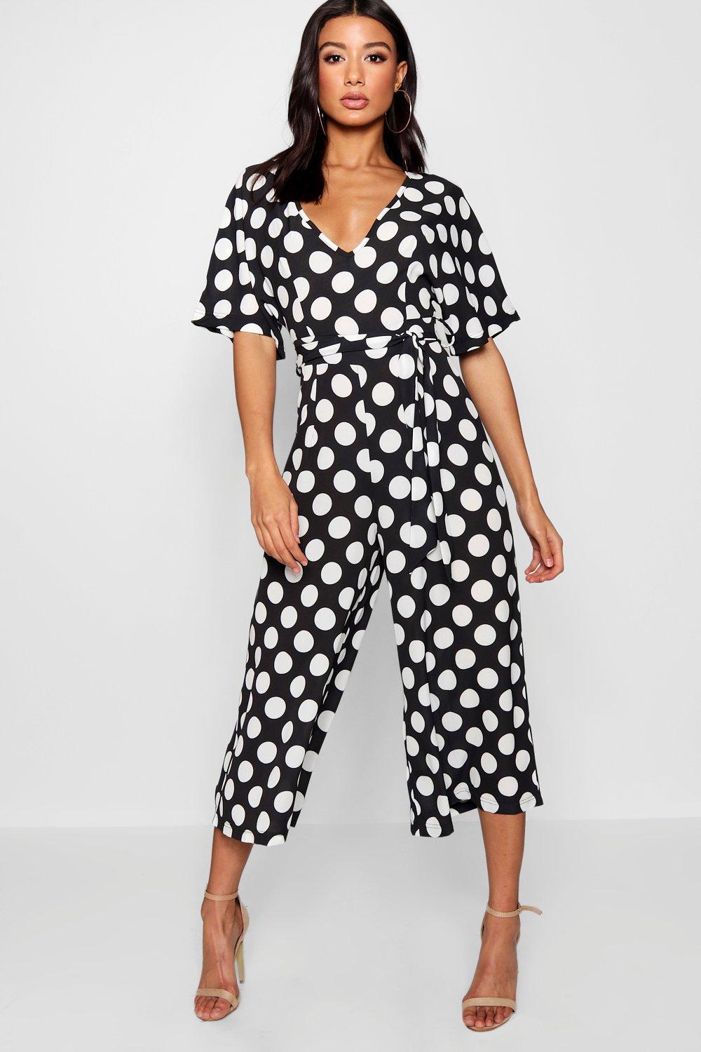 boohoo green polka dot jumpsuit