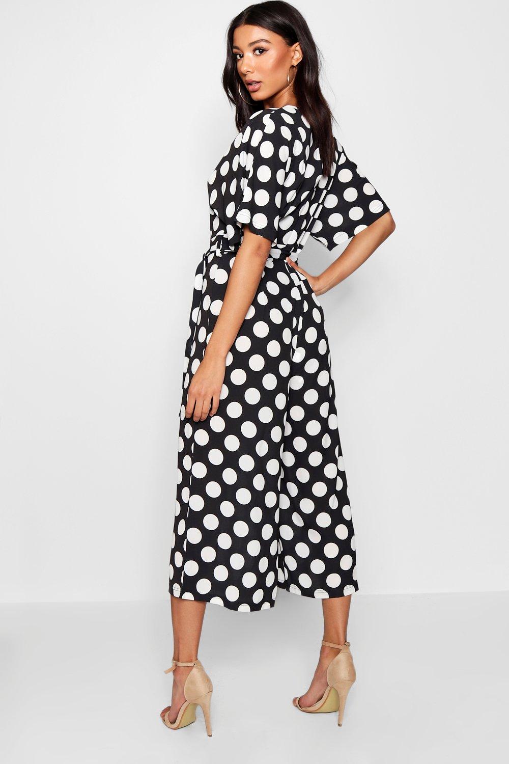 boohoo green polka dot jumpsuit