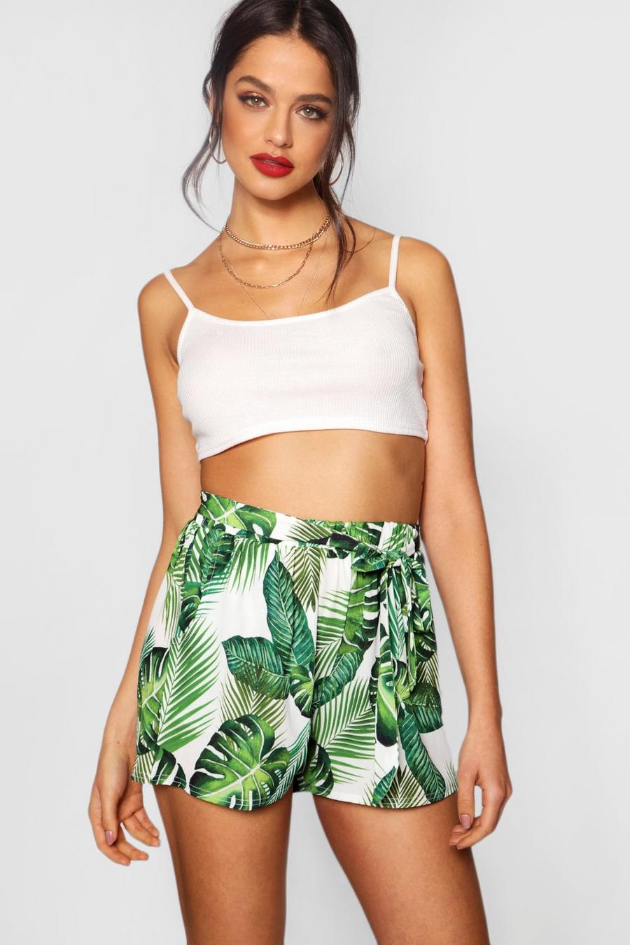 Palm Print Tie Belt Shorts image number 1