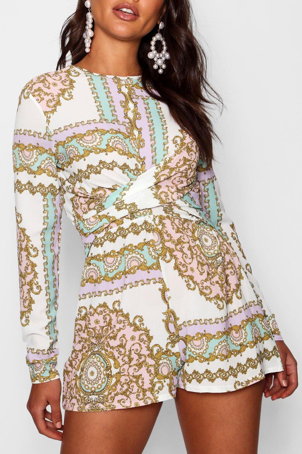 Pastel Scarf Print Twist Front Playsuit