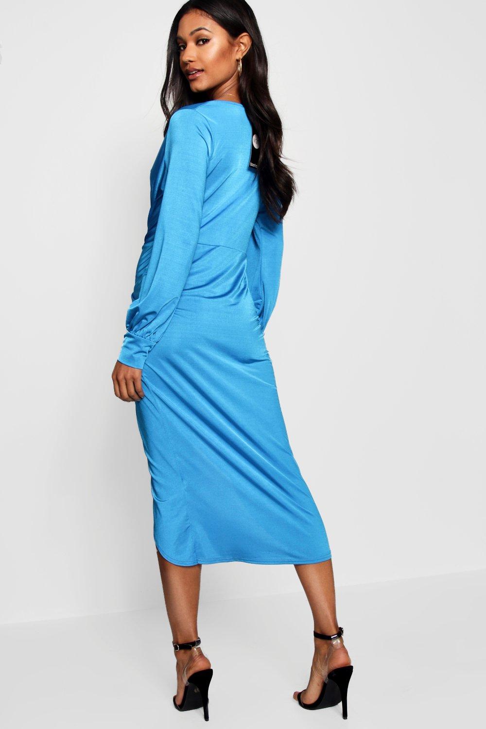 Twist front plunge slinky midi dress top