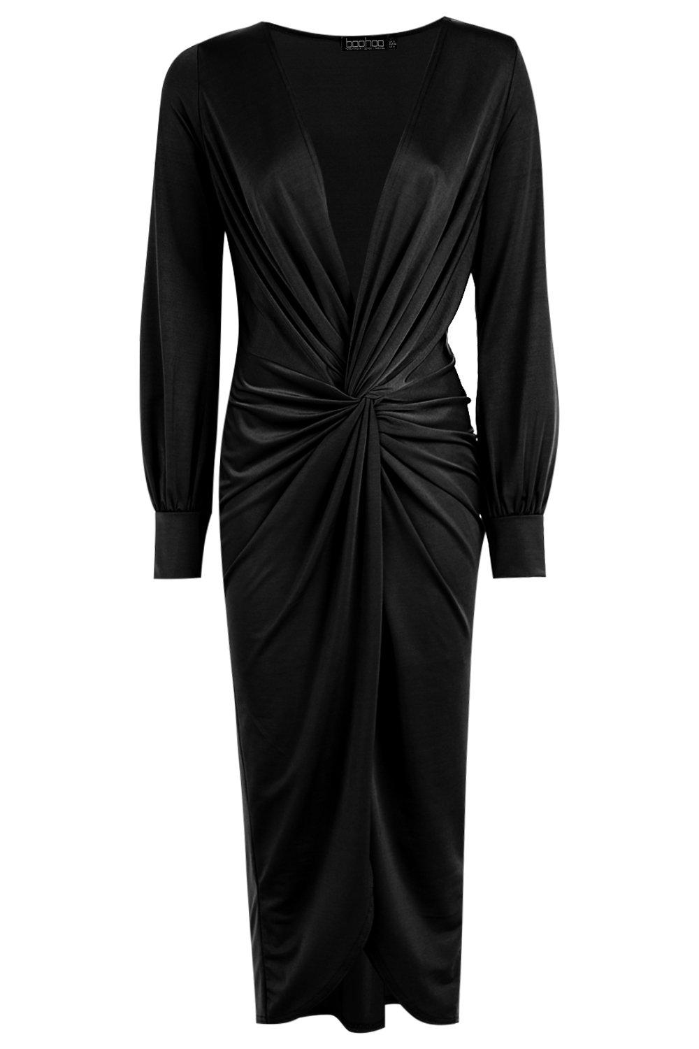 Twist Front Plunge Slinky Midi Dress boohoo