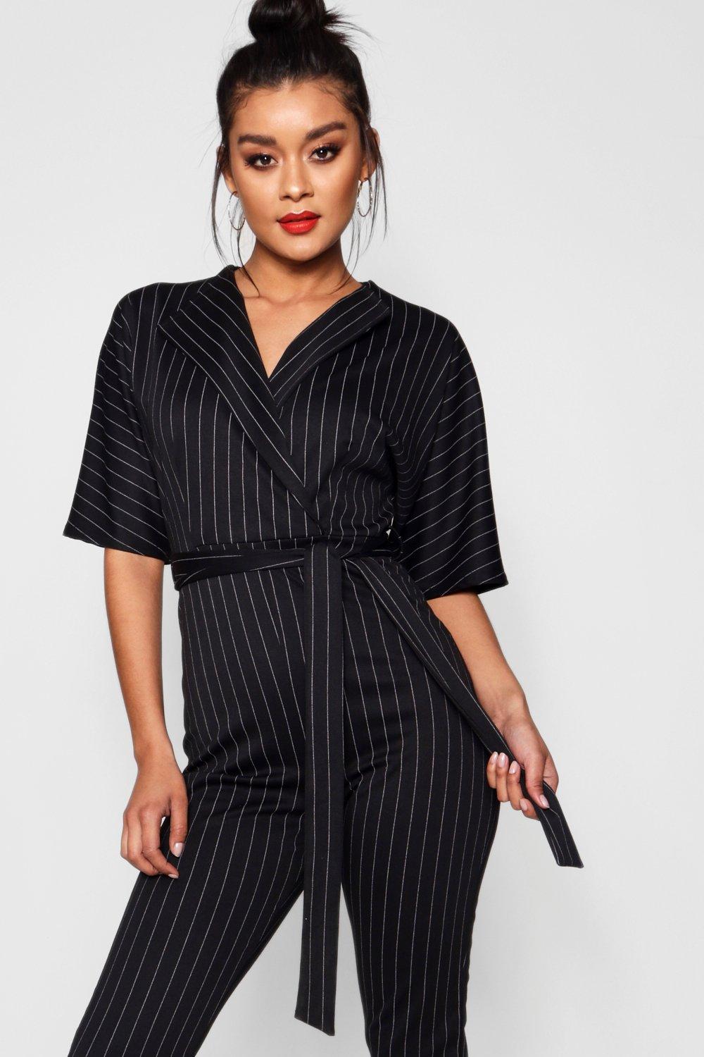Boohoo pinstripe jumpsuit clearance