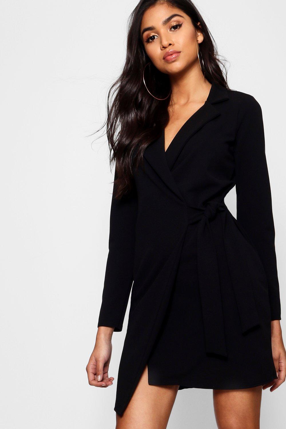 boohoo black tie dress