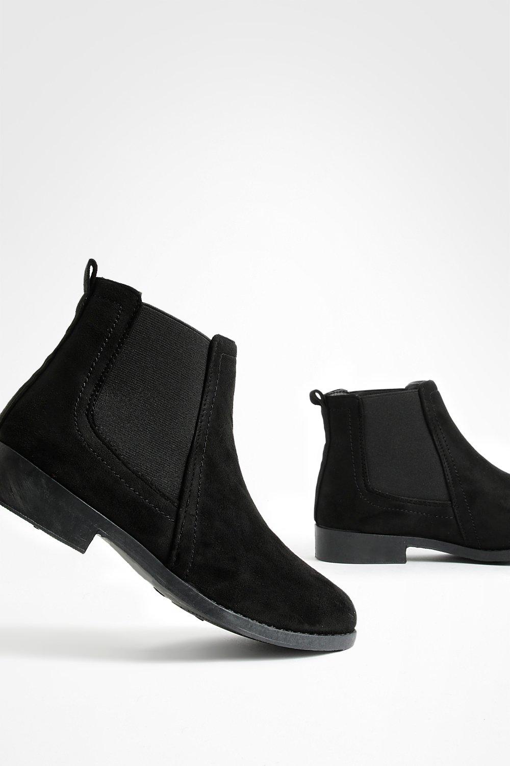 Wide Fit Faux Suede Flat Chelsea Boots