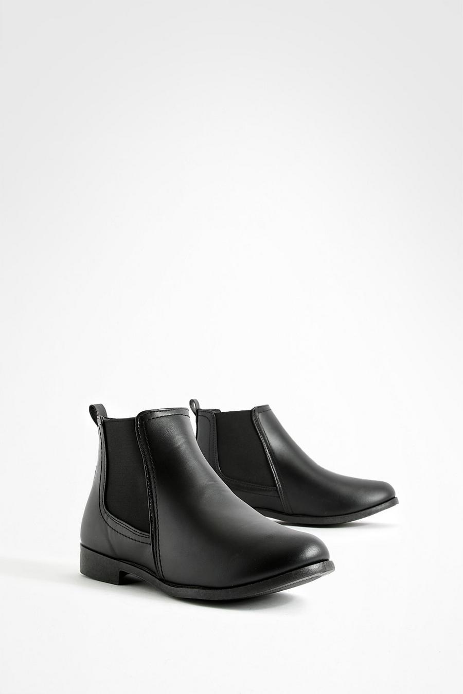 Black schwarz Wide Fit Flat Chelsea Boots