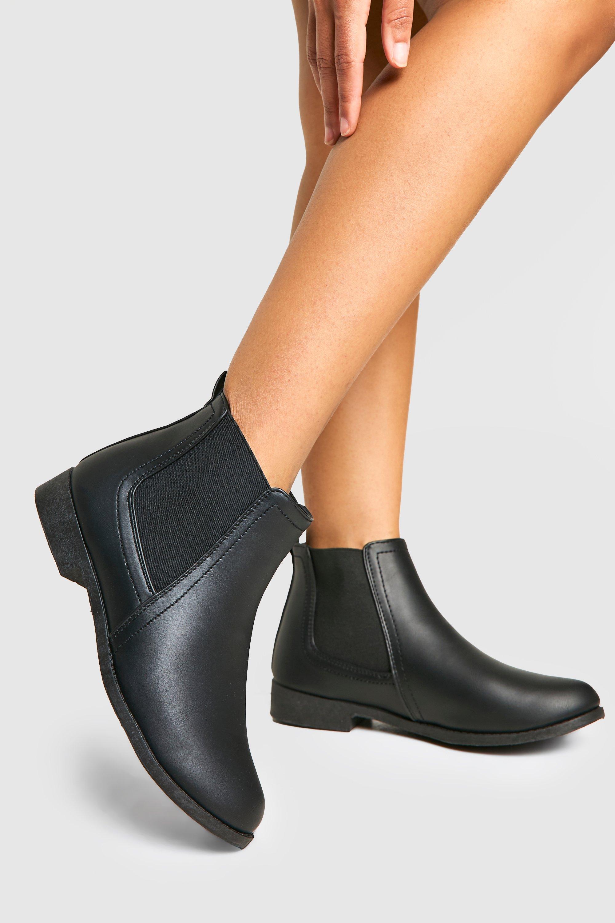 black flat chelsea boots