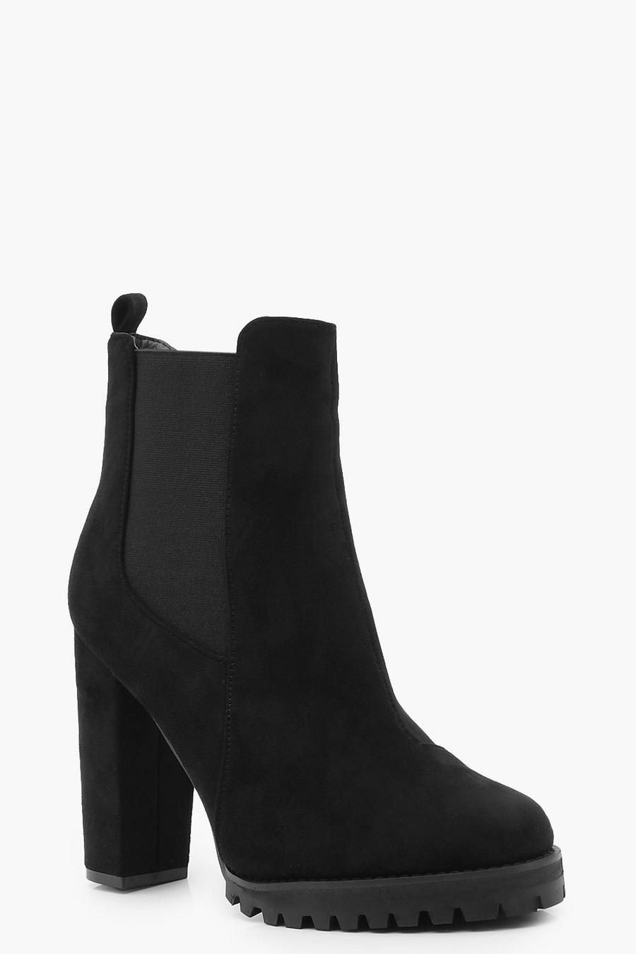 Black Cleated Platform Suedette Pull On Chelsea Boots image number 1